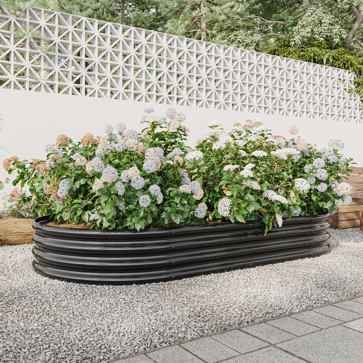 Raised Garden Bed Outdoor, Oval Large Metal Raised Planter Bed for for Plants, Vegetables, and Flowers - Black W840102509-djyc