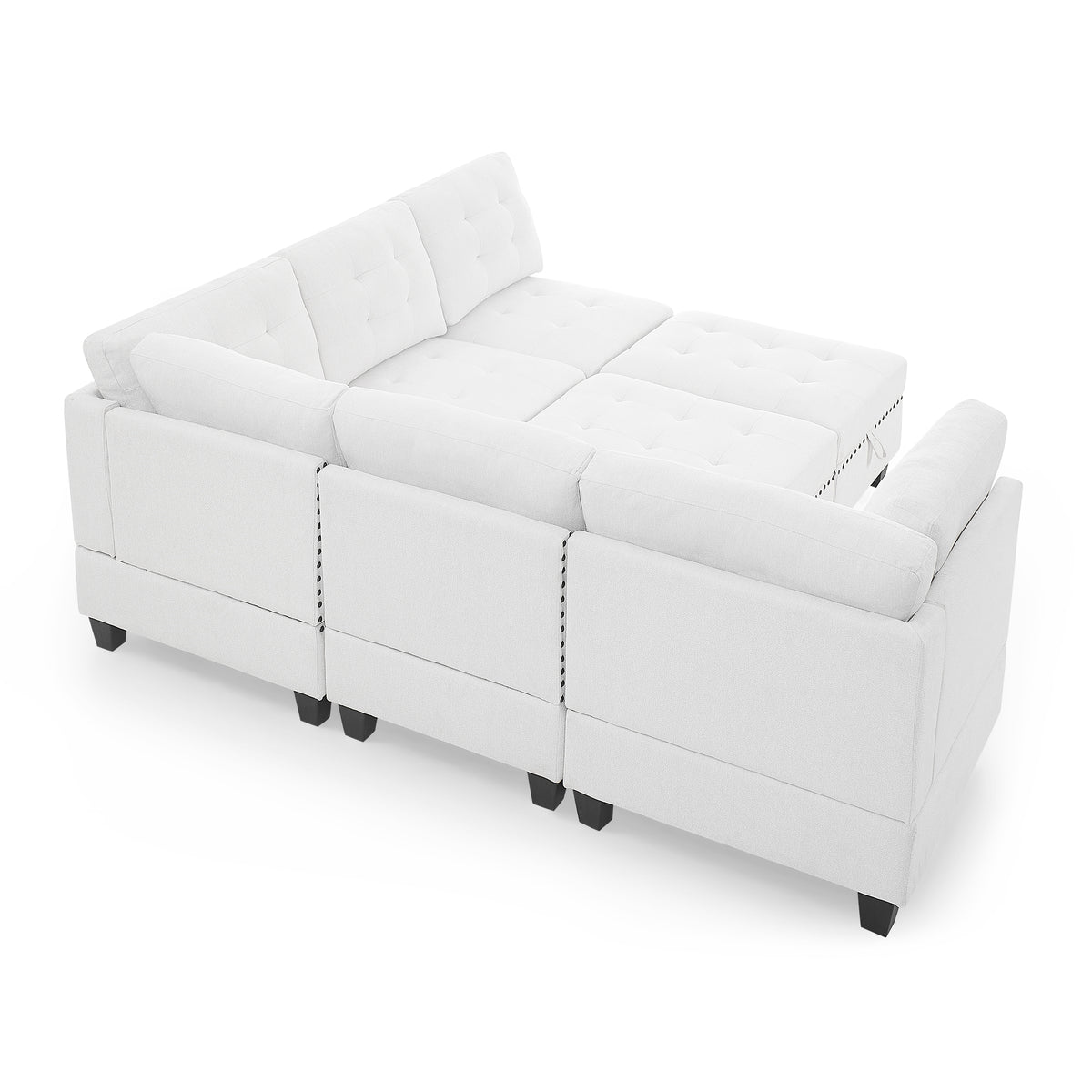 L shape Modular Sectional Sofa,DIY Combination,includes Three Single Chair ,Two Corner and Two Ottoman,Ivory Chenille W487S00196-djyc