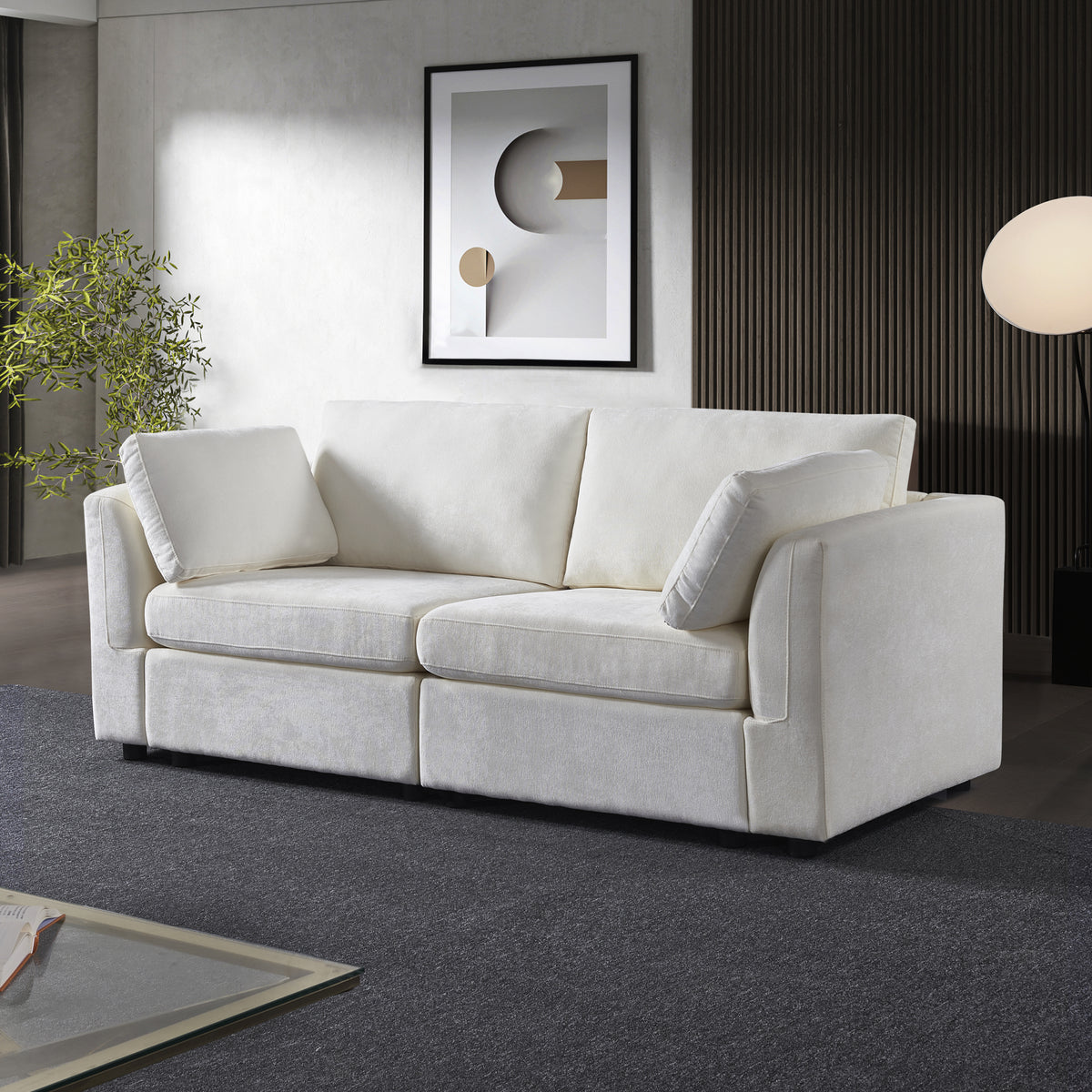 modular sofa whiten chenille fabric,simple and grand, the seat and back is very soft. this is also a KNOCK DOWN sofa W1099S00137-djyc