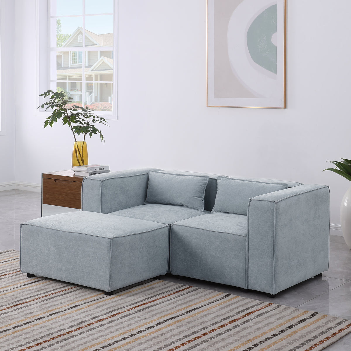 modular sofa Grayish bluechenille fabric,simple and grand, the seat and back is very soft. this is also a KNOCK DOWN sofa W1099S00112-djyc