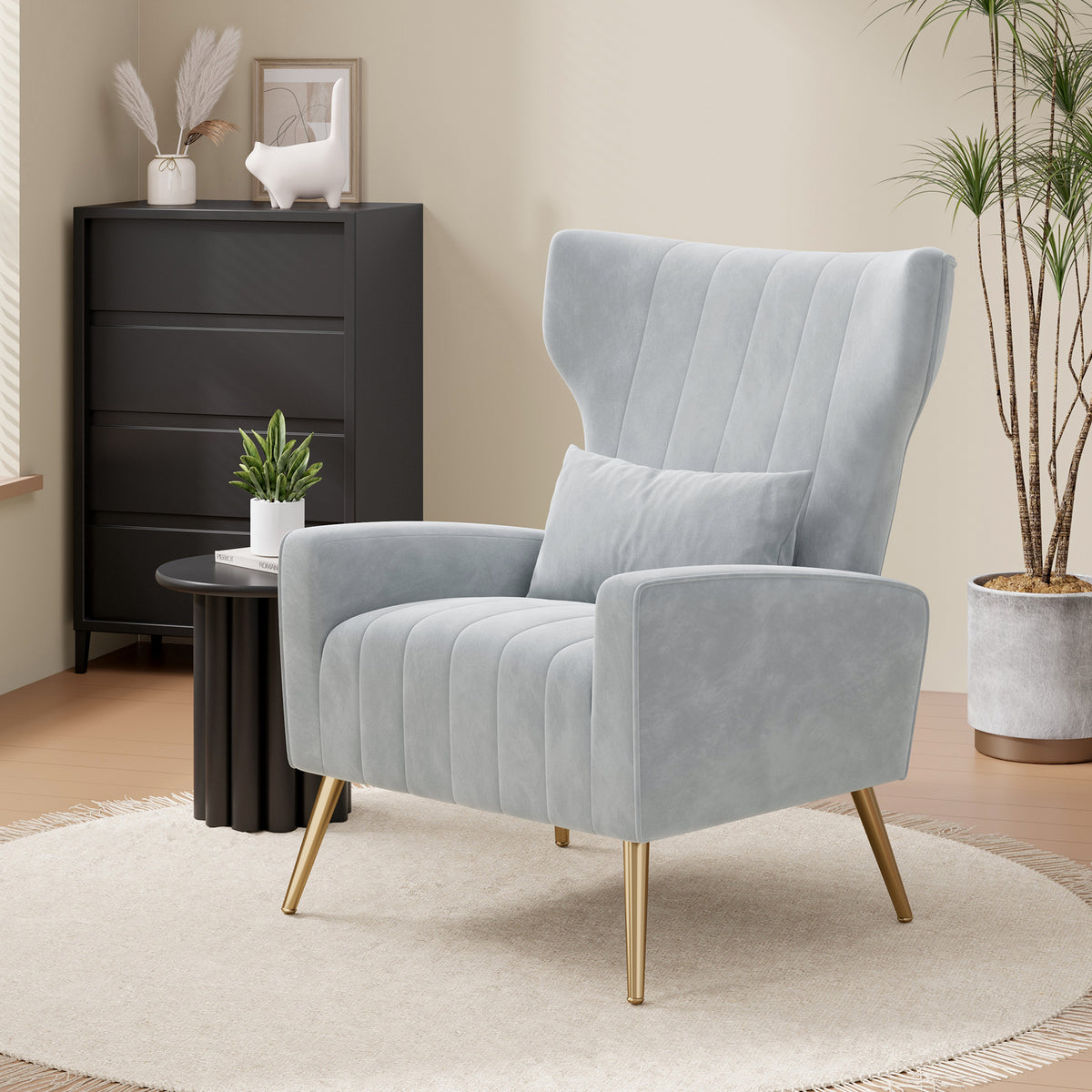 Fashionable High-Back Velvet Upholstered Armchair: High-Density Foam & Adjustable Feet FU01055-wz