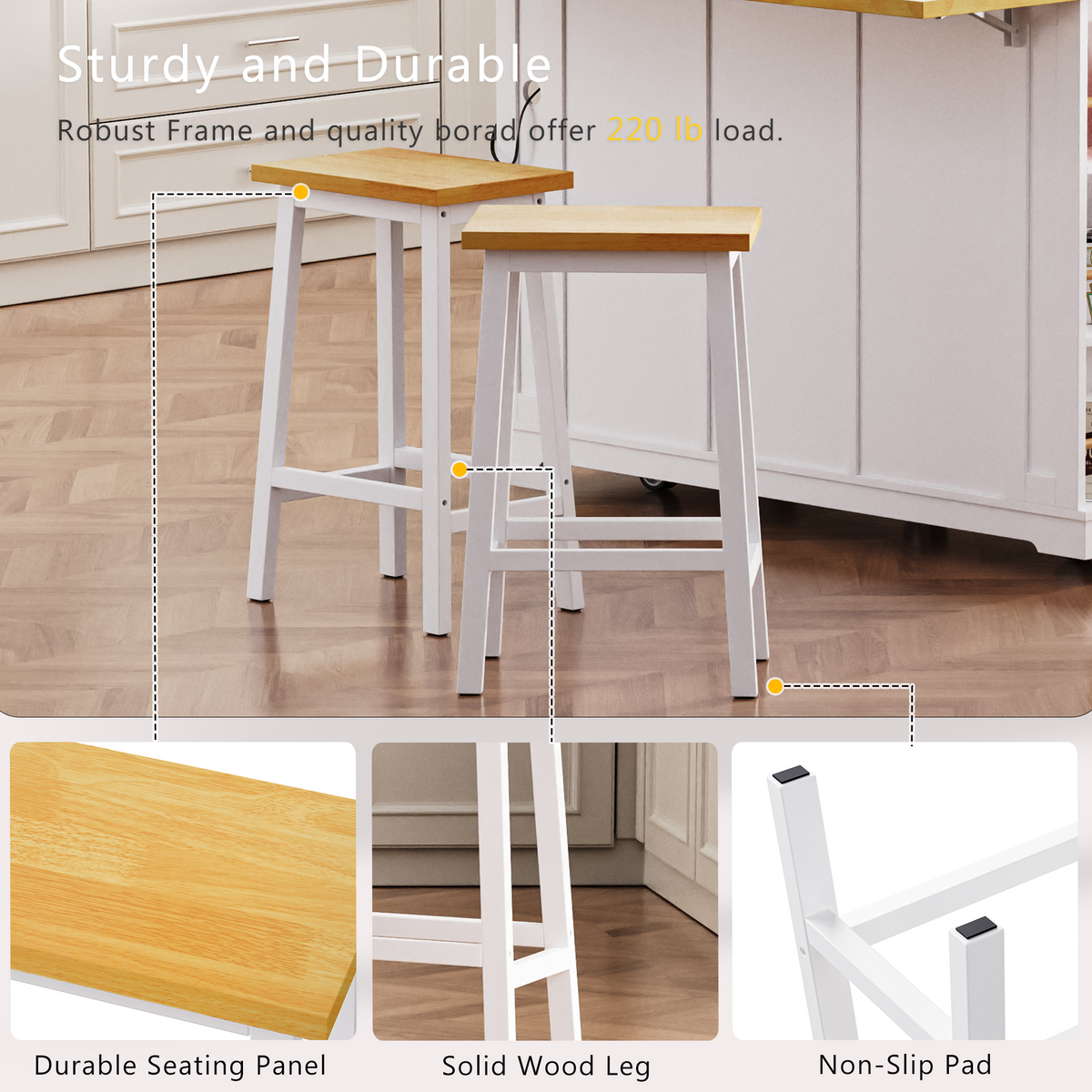 K&K 53inch Large Kitchen Island with 2 Bar Stools, Power Outlet,Door Internal Storage Rack, Kitchen Storage Cart on 5 Wheels with Drop Leaf, 5 Open Side Racks, 3 Drawers, for Kitchen,Dining Room,White N707S000007W-djyc