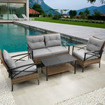 Patio 4 piece sectional low dining conversation sofa set- KD rattan wicker outdoor garden furniture corner sofa set with cushion. W640S00032-djyc