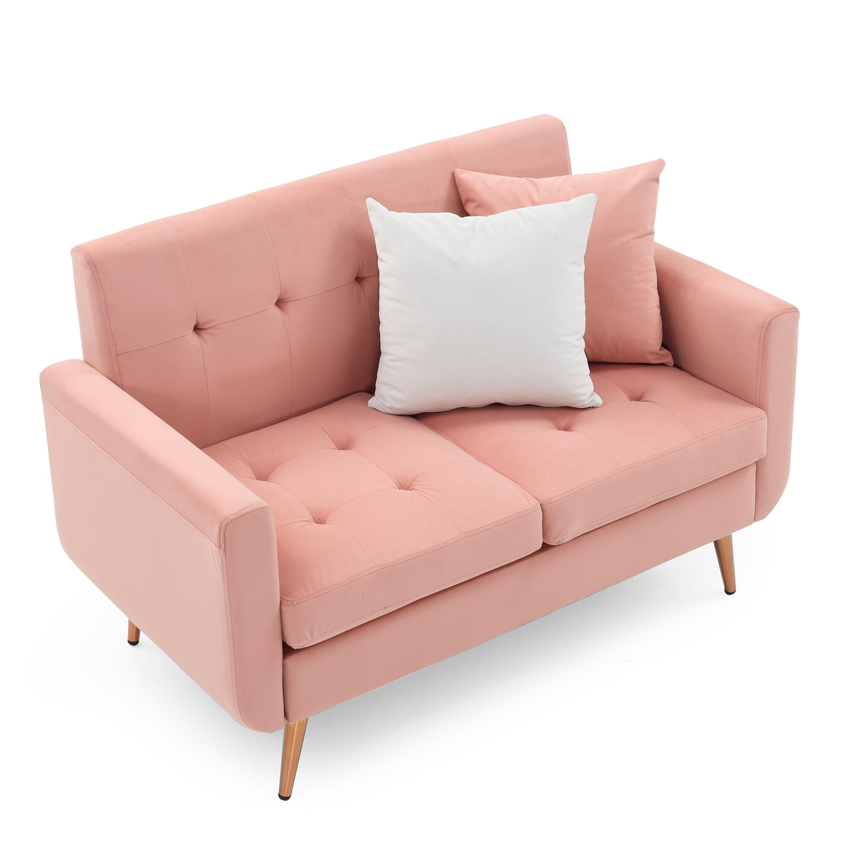 Loveseat Sofa, Mid Century Modern Decor Love Seat Couches for Living Room, Button Tufted Upholstered Small Couch for Bedroom, Solid and Easy to Install Love Seats Furniture,Pink W487P189546-djyc