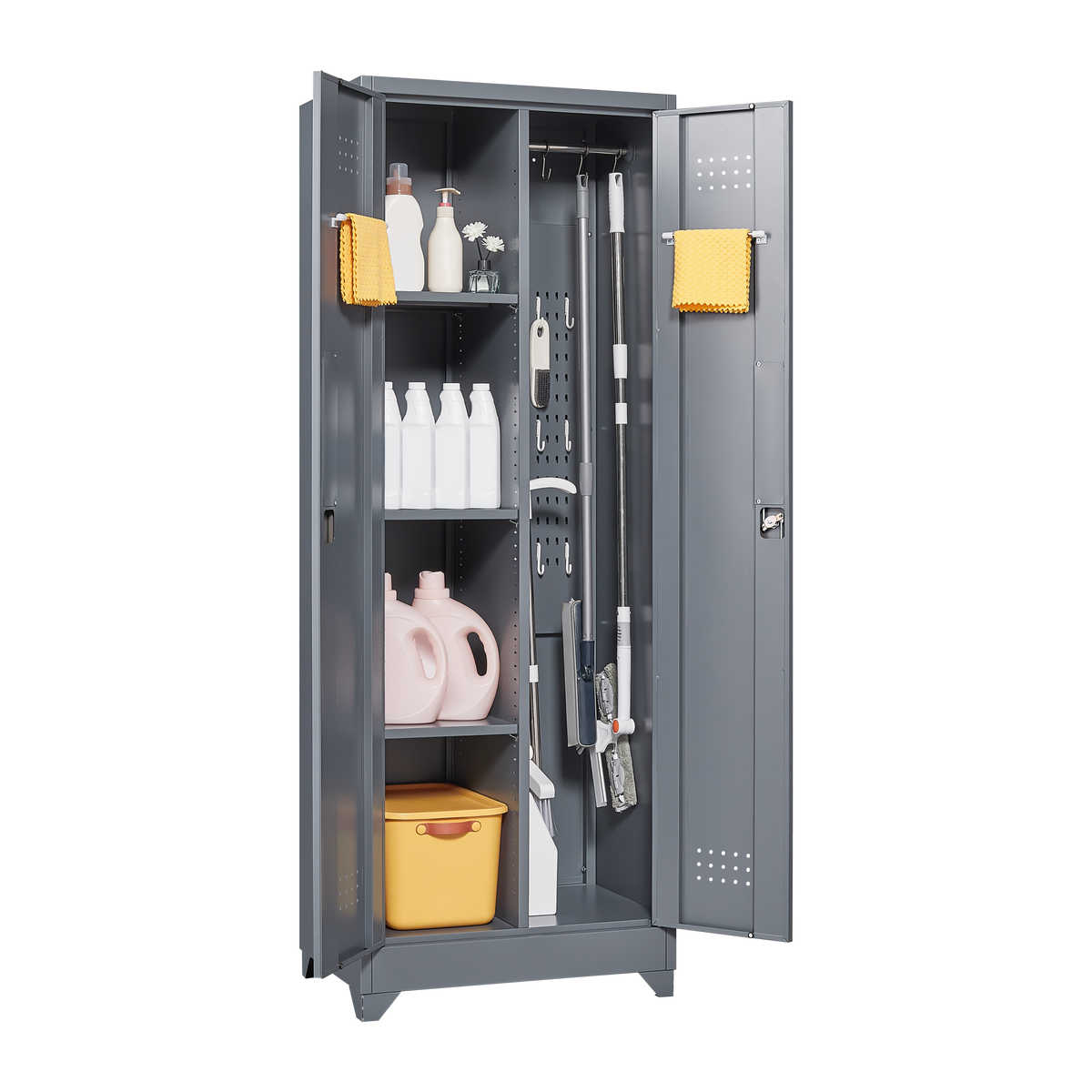 Metal Storage Cabinets, Cleaning Tool Cabinet with Locking Door, Tall Broom Tool Organizer and Storage, Large Storage Cabinet for Kitchen, Pantry, Office, Shop W328P193783-djyc