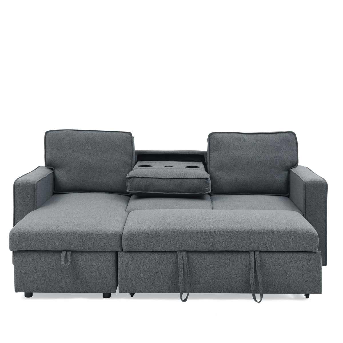 Linen Upholstered Sleeper Sectional Sofa, Shaped Modular Convertible Sofa with Storage Chaise,There are two cup holders in the middle and USB multi-interface function,Pull Out Sleep Couch Bed ,Grey W487S00245-djyc