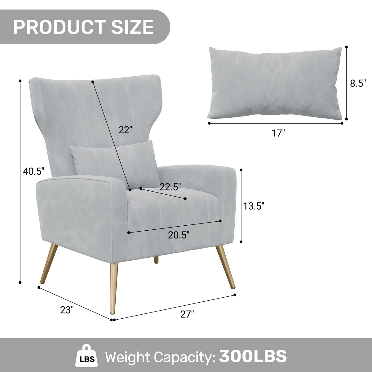 Fashionable High-Back Velvet Upholstered Armchair: High-Density Foam & Adjustable Feet FU01055-wz