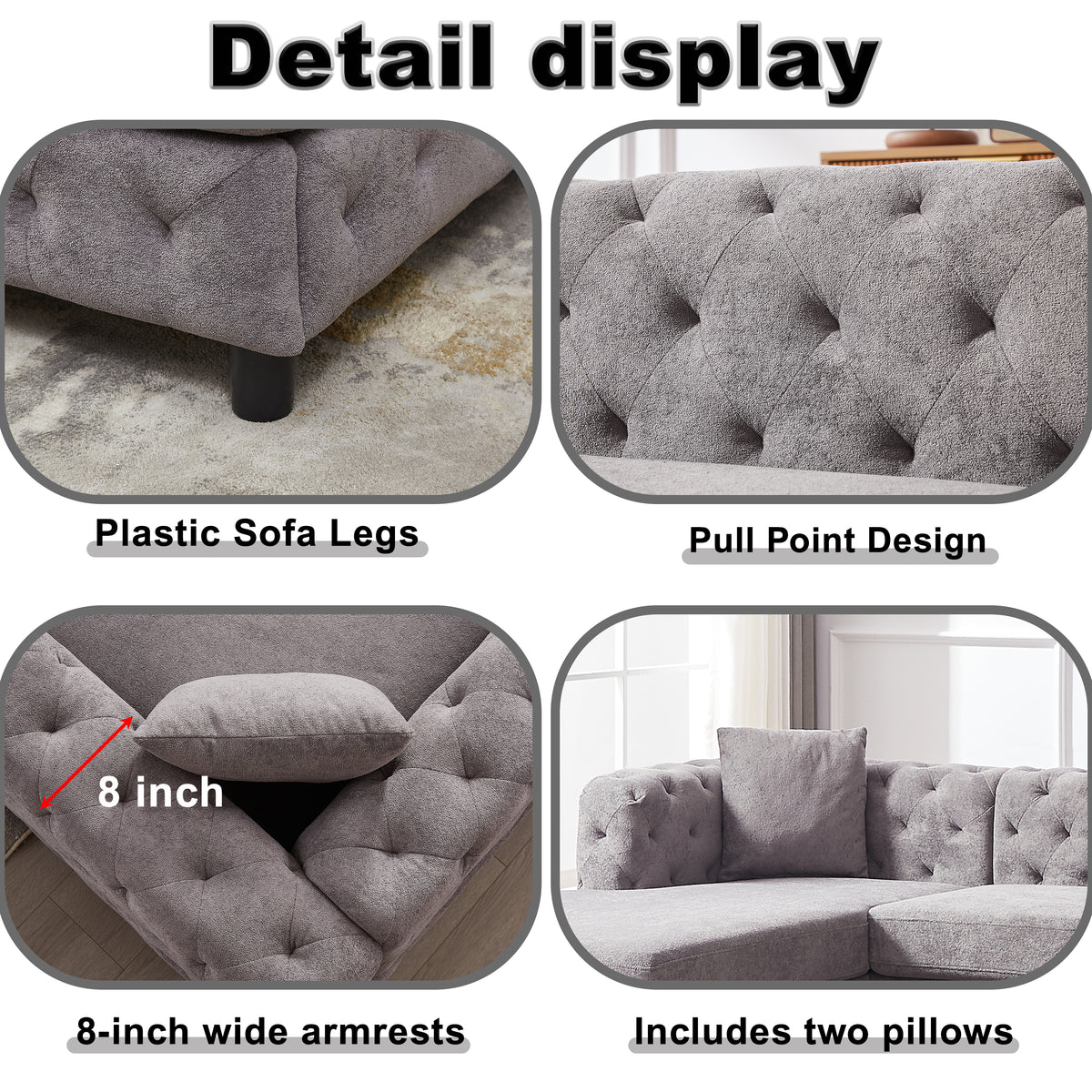 126-inch Modern Style Chenille Three Piece Sofa, Pull Point Design U-shaped Sofa two Chaise Longue Seats, two Pillows and Plastic Feet, Suitable for Living room, Bedroom, Lounge and Projection Room W834S00329-djyc