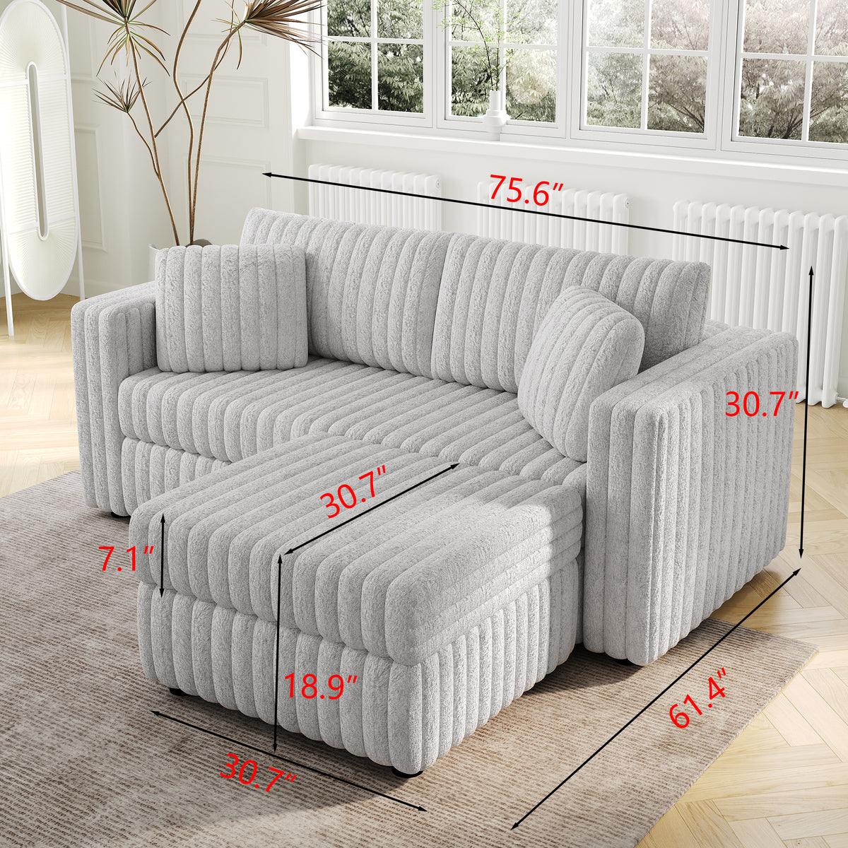 75.6"Soft Rabbit Plush Modular 2-person Sofa with Hydraulic Lift. Highly Comfortable & Stylish. Matches 30.7" Ottoman. Ideal for Bedroom & Living Room. Light gray W1767S00008-djyc