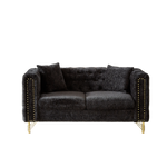 60-Inch Chenille Pull Buckle Design Sofa for Living Room,Buttons Tufted With Copper Nail Decoration Armrest, Modern Couch Upholstered Button And Metal Legs W834S00298-djyc
