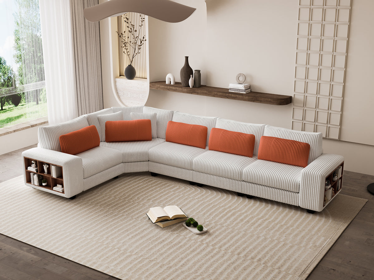 Modular Sectional L-shaped Sofa with Armrest Wooden Frame Locker, Stylish and Comfortable , Cream Style, Beige W1793S00009-djyc