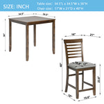 5 Piece Dining Table Set, Wooden Dining Square Table Set for 4, Counter Height Kitchen Table Set with Square Table and 4 Upholstered Chairs for Small Space, Walnut W1998S00033-djyc