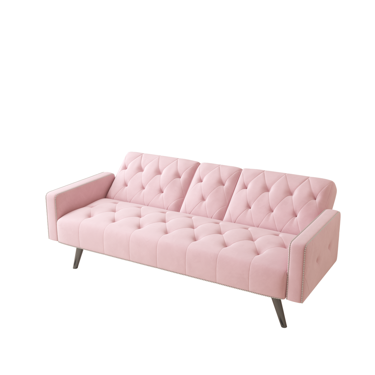 1730 Sofa Bed Armrest with Nail Head Trim with Two Cup Holders 72" Pink Velvet Sofa for Small Spaces W127850868-djyc