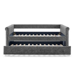 Daybed with Trundle Upholstered Tufted Sofa Bed,with Button and Copper Nail on Arms,both Twin Size,Grey(85.5"x42"x30.5") W487S00138-djyc