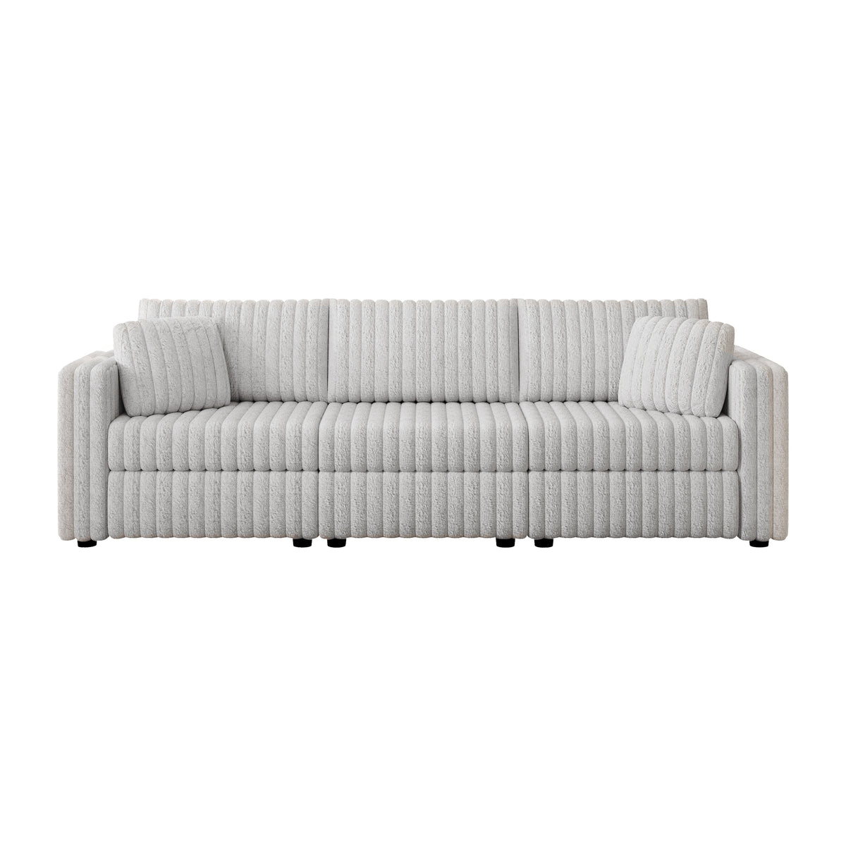 106.3" Soft Rabbit Plush Modular 3-person Sofa - Highly Comfortable & Distinctive Design. Ideal for Bedroom & Living Room. Light gray. Modern & Plush Furniture Choice W1767S00009-djyc