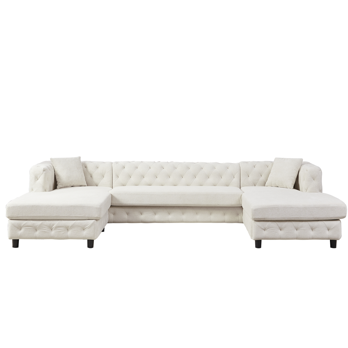 126-inch Modern Style Chenille Three Piece Sofa, Pull Point Design U-shaped Sofa two Chaise Longue Seats, two Pillows and Plastic Feet, Suitable for Living room, Bedroom, Lounge and Projection Room W834S00328-djyc