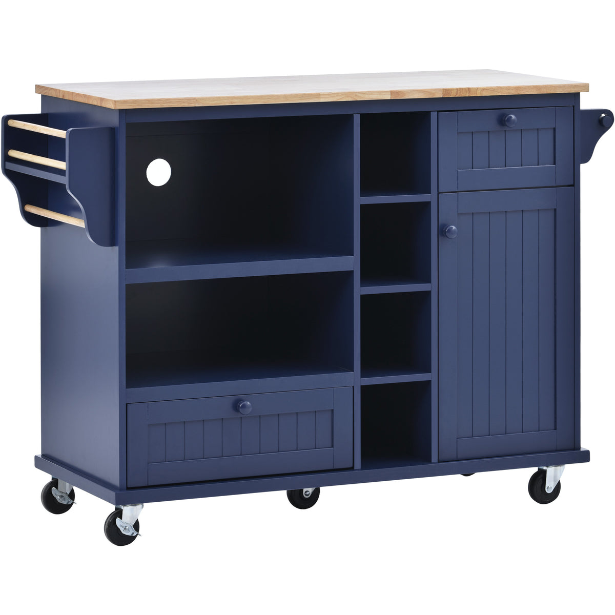 Kitchen Island Cart with Storage Cabinet and Two Locking Wheels,Solid wood desktop,Microwave cabinet,Floor Standing Buffet Server Sideboard for Kitchen Room,Dining Room,, Bathroom(Dark blue) WF296670AAN-djyc