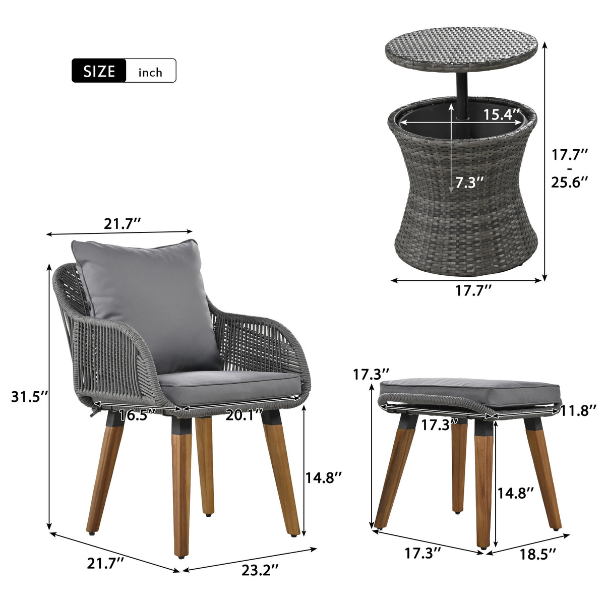 K&K 5 Pieces Patio Furniture Chair Sets, Patio Conversation Set With Wicker Cool Bar Table, Ottomans,Outdoor Furniture Bistro Sets for Porch,Backyard,Balcony,Poolside Grey WF324995AAG-djyc