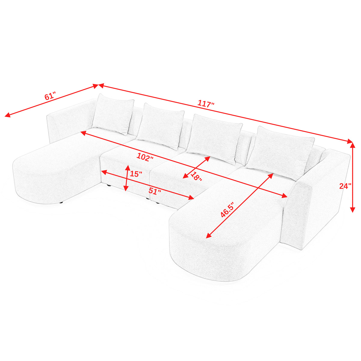 U Shape Sectional Sofa including Two Single Seats and Two Chaises, Modular Sofa, DIY Combination, Loop Yarn Fabric, Beige W487S00154-djyc