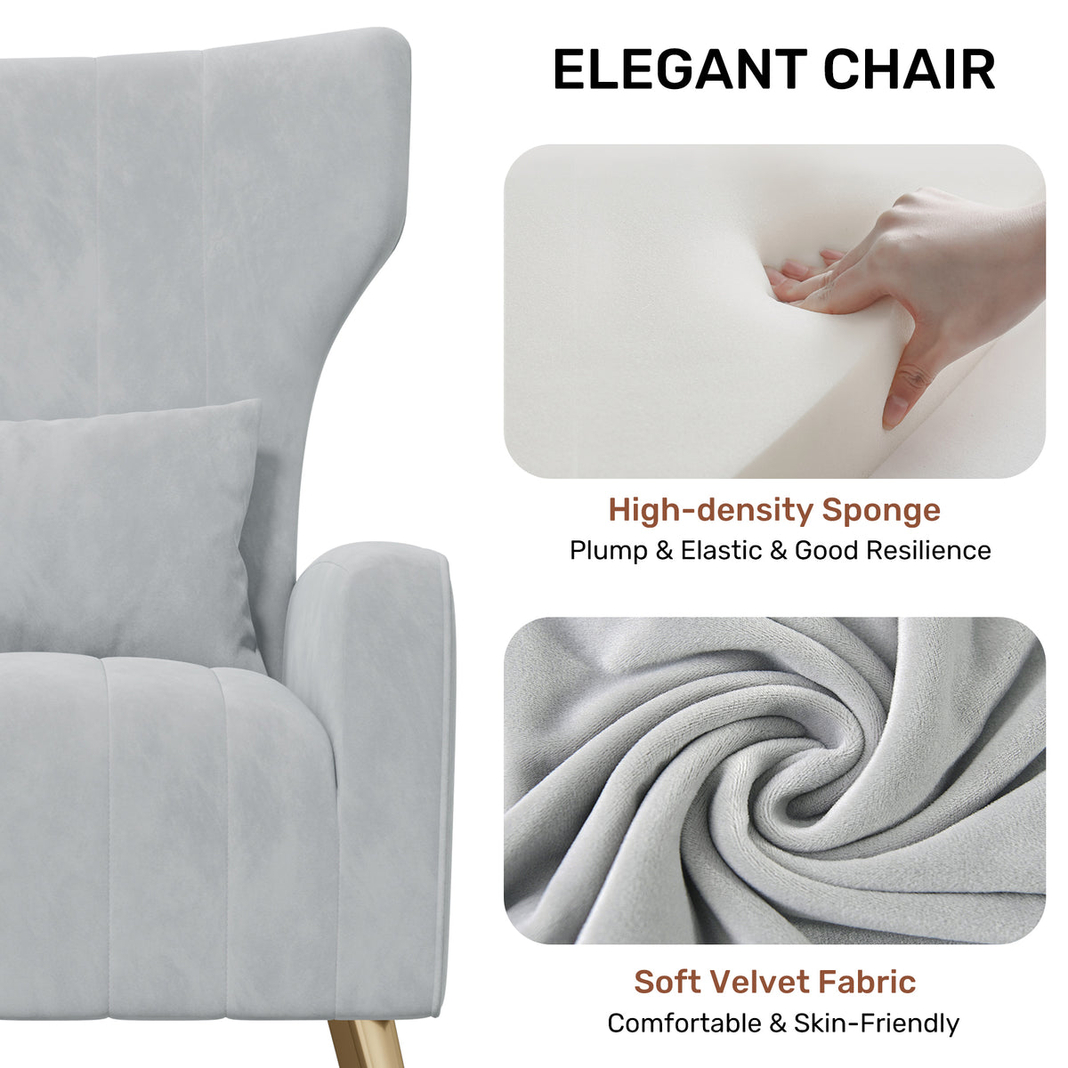 Fashionable High-Back Velvet Upholstered Armchair: High-Density Foam & Adjustable Feet FU01055-wz