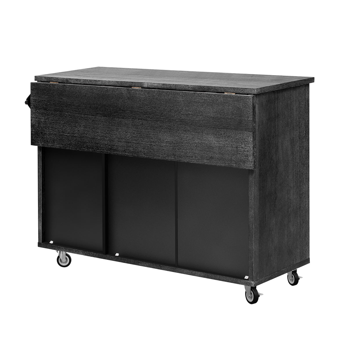 K&K 51.2"W 3D Wave Stripes Ash Veneer (Not Cheap Paper) Kitchen Island with Drop Leaf, Farmhouse Kitchen Island on Wheels with Internal Storage Rack, Rolling Kitchen Cart(Black) N707P207915B-djyc