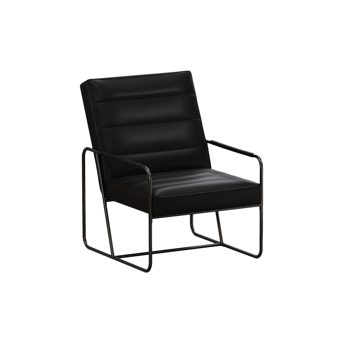 Modern Metal Framed Armchair with Black Technical Leather, Stylish & Comfortable Indoor Lounge Accent Chair for Living Room, Office,Bedroom W1669P197980-djyc