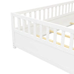 Full sizeFloor bed, integral construction with super high security barrier, door, children's floor bed frame, Montessori wooden children's floor bed, Support slat white W1858P164943-djyc