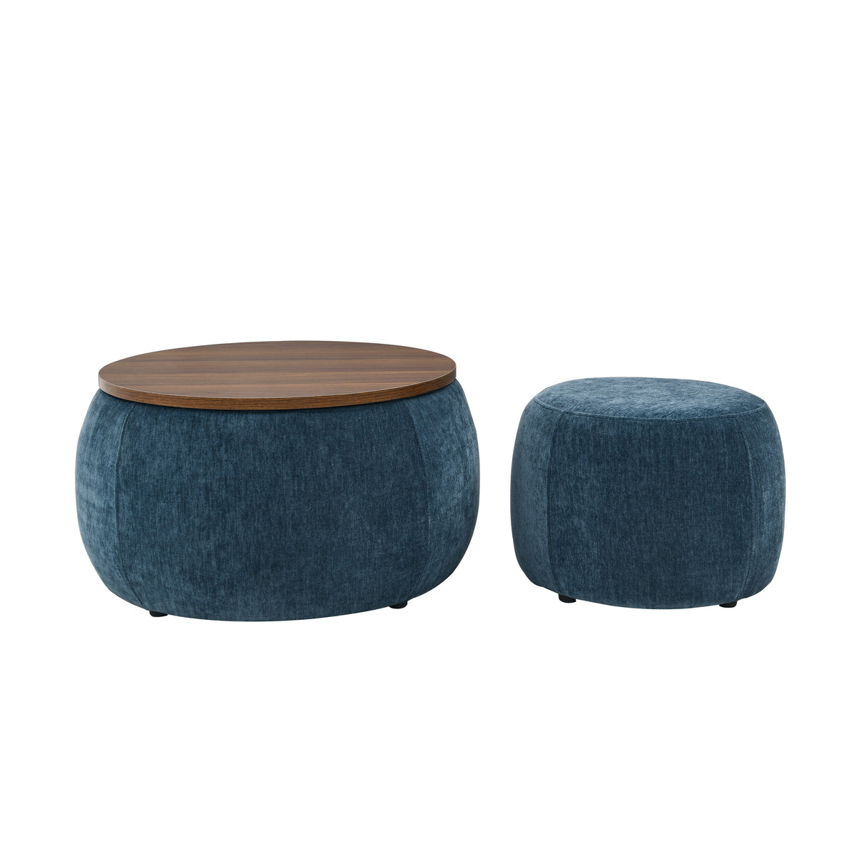 Round Storage Ottoman, 2 in 1 Function, Work as End table and Ottoman,with small seat,Dark blue(25"x25"x14.7") W487P165698-djyc