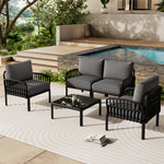 5 Piece Patio Conversation Sets, Modern Outdoor Patio Sectional Furniture Set with Square Coffee Table, Waterproof Thick Cushion Deep Seating for Porch, Balcony, Black & Dark Gray N780P19945449B-djyc