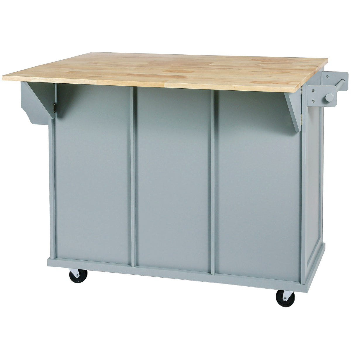 Kitchen Cart with Rubber wood Drop-Leaf Countertop ,Cabinet door internal storage racks,Kitchen Island on 5 Wheels with Storage Cabinet and 3 Drawers for Dinning Room, Grey Blue WF298028AAN-djyc