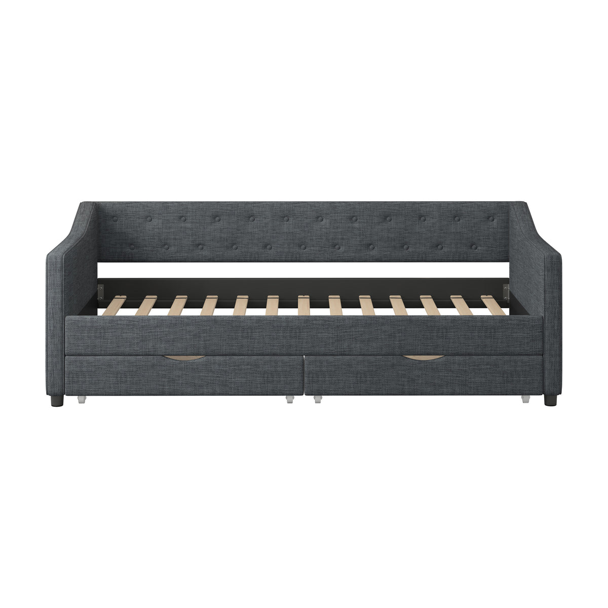 Twin Size Daybed with Drawers Upholstered Tufted Sofa Bed, with Button on Back and Piping on Waved Shape Arms-Dark Grey W2336S00004-djyc