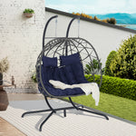 Double Egg Chair with Stand Hanging Indoor Outdoor Wicker Rattan Patio Basket Egg Swing Chair Hammock Egg Chairs with UV Resistant Cushions 600 lbs for Bedroom Balcony Patio W874P270573-djyc