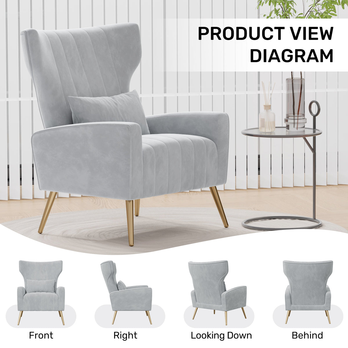 Fashionable High-Back Velvet Upholstered Armchair: High-Density Foam & Adjustable Feet FU01055-wz