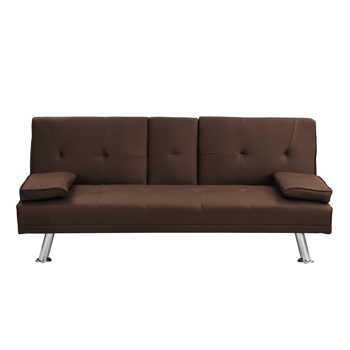 Sofa Bed with Armrest two holdersWOOD FRAME, STAINLESS LEG, FUTON BROWNPVC W214107246-djyc