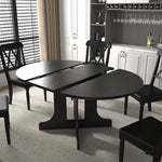 Dining Table for Farmhouse Kitchen 59x43 Inch Expandable Oval Table Top with Removable Leaf Trestle X Shaped Base Black W1347P202405-djyc