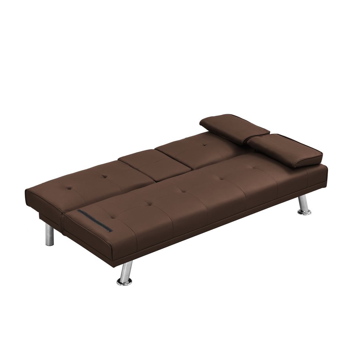 Sofa Bed with Armrest two holdersWOOD FRAME, STAINLESS LEG, FUTON BROWNPVC W214107246-djyc