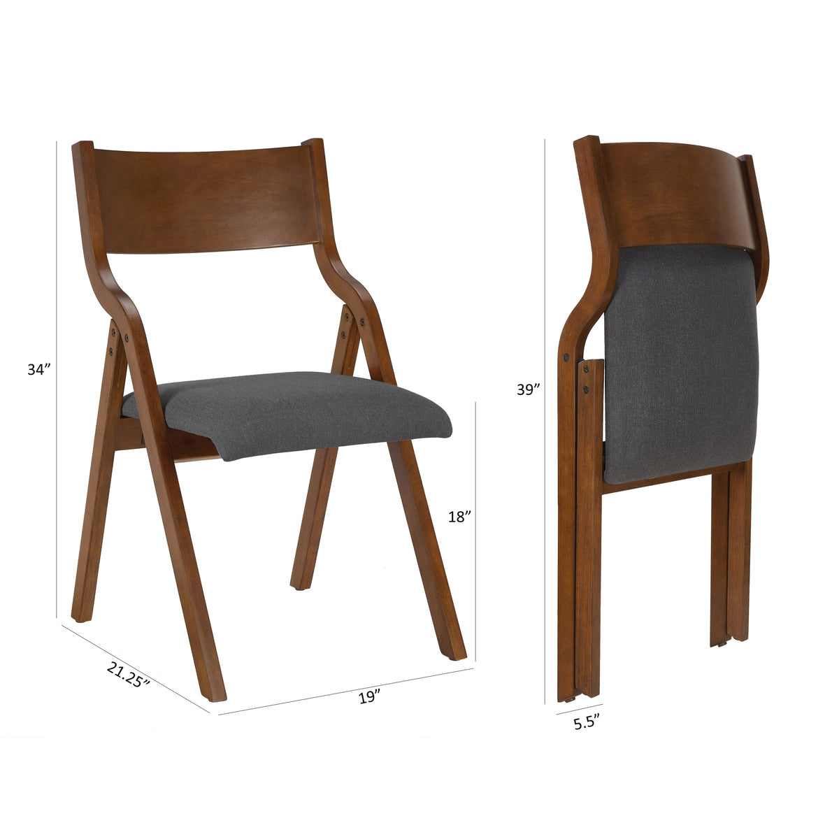 Upholstered folding Dining chair, space saving, easy to carry, Dining Room,No assembly required, 2-Pack-Grey+Walnut W2336P163449-djyc