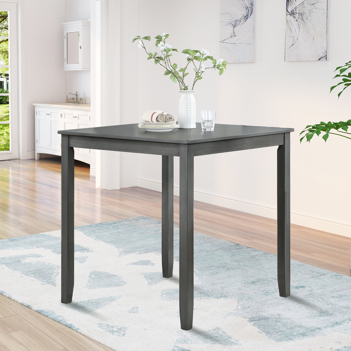 Wooden Dining Square Table, Kitchen Table for Small Space, 4 Person Counter Height Table, Gray,ONLY THE TABLE W1998126370-djyc