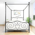 Metal Canopy Bed Frame with Vintage Style Headboard & Footboard , Easy DIY Assembly All Parts Included, Queen Black(same as 748G-BK) W84036133-djyc