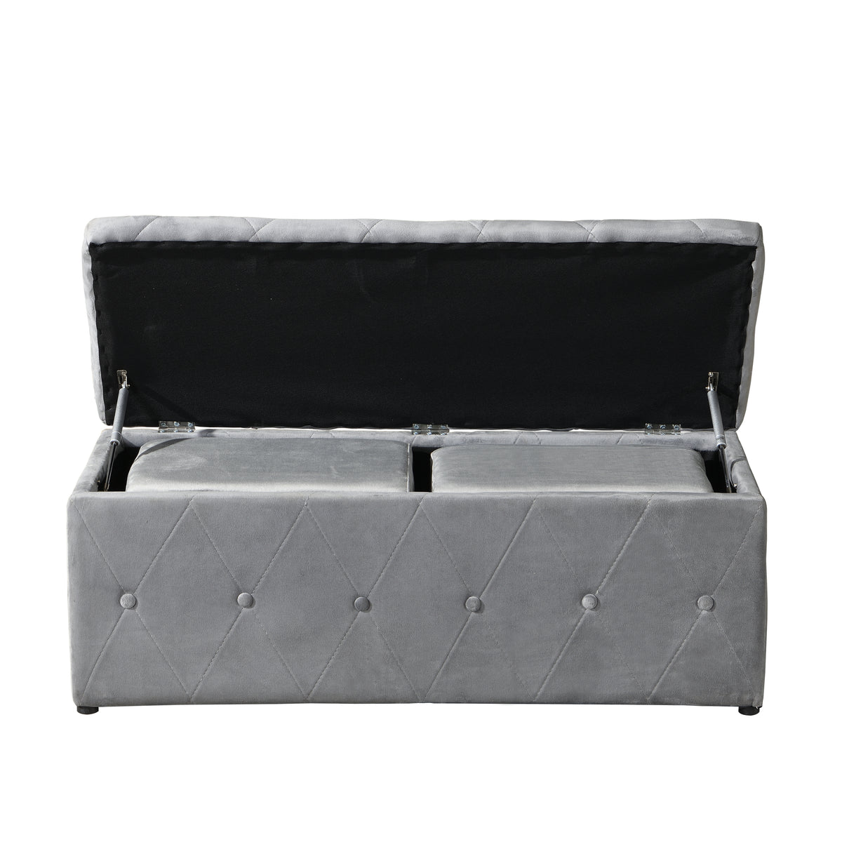 1 Piece Rectangular Storage Ottoman Short velvet with 2 Set Ottomans (Light Gray) W136060471-djyc