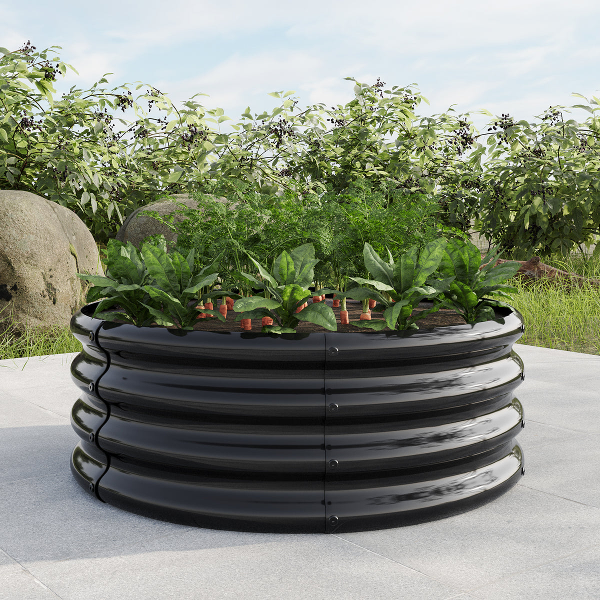 32.08"*11.4" Tall Round Raised Garedn Bed,Metal Raised Beds for Vegetables, Outdoor Garden Raised Planter Box, Backyard Patio Planter Raised Beds for Flowers, Herbs, Fruits Black W840116762-djyc