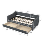 Twin Size Daybed with Drawers Upholstered Tufted Sofa Bed, with Button on Back and Piping on Waved Shape Arms-Dark Grey W2336S00004-djyc