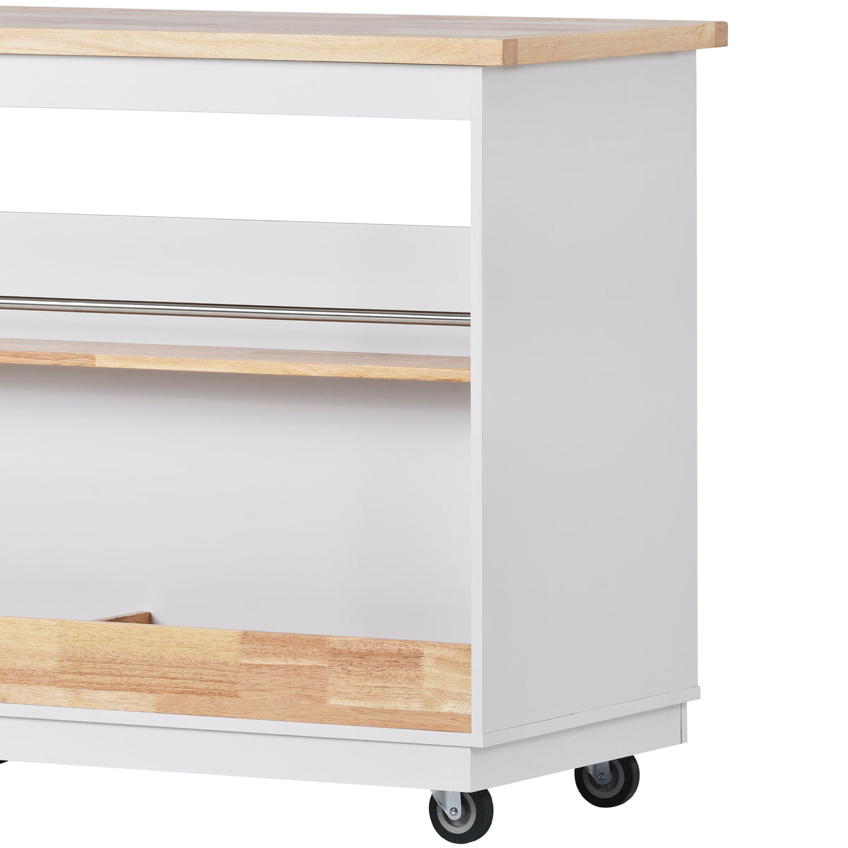 Rolling Kitchen Island with Storage, Two-sided Kitchen island Cart on Wheels with RubberWood Top,Wine and Spice Rack, Large Kitchen Cart with 2 Drawers, 3 Open Compartments, White WF318964AAW-djyc