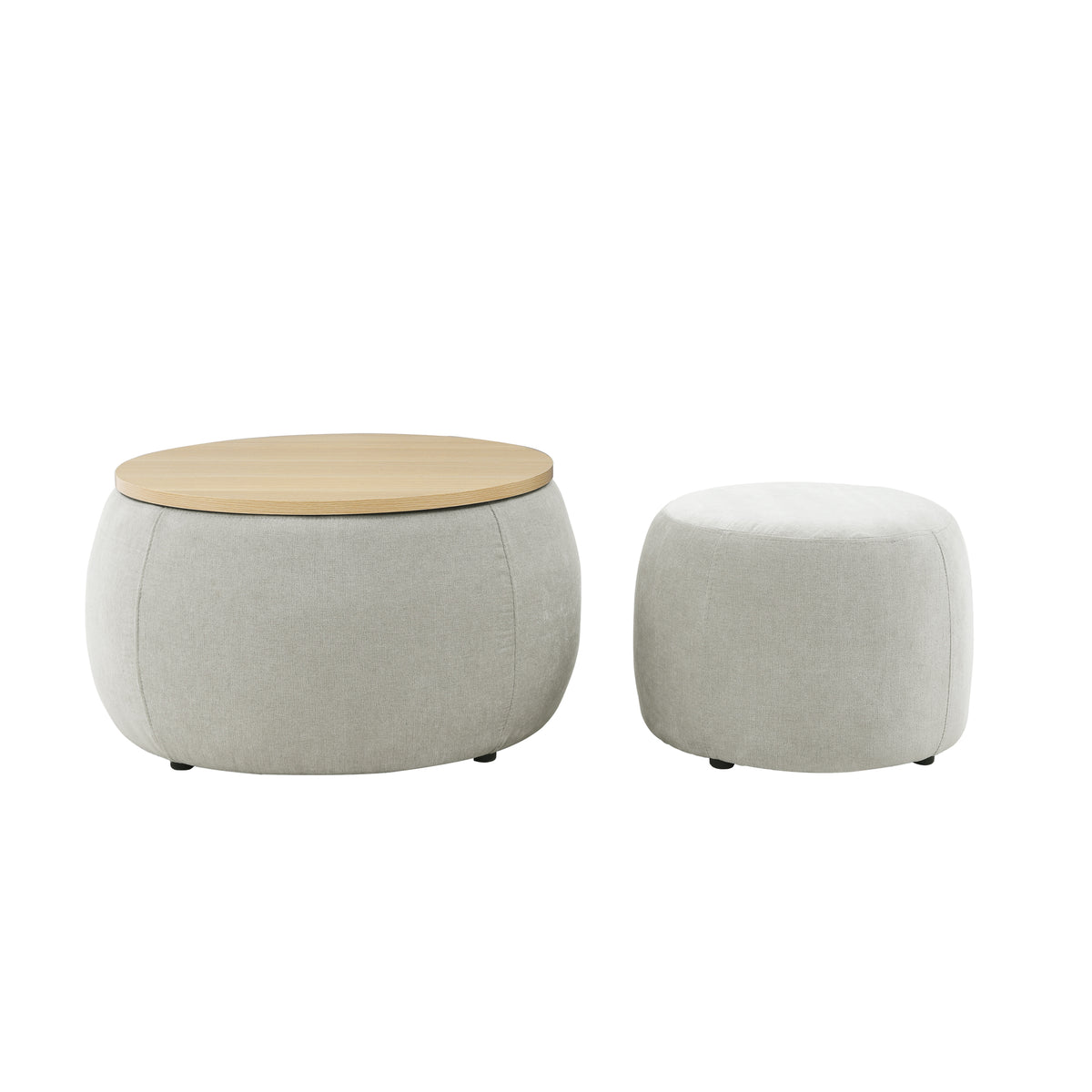 Round Storage Ottoman, 2 in 1 Function, Work as End table and Ottoman,with small seat,Light grey(25"x25"x14.7") W487P165699-djyc