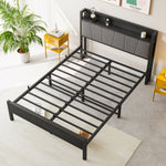 Full Size Bed Frame, Storage Headboard with Charging Station, Solid and Stable, Noise Free, No Box Spring Needed, Easy Assembly W840P179122-djyc