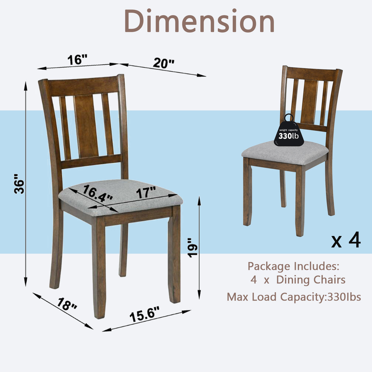 Wooden Dining Chairs Set of 4, Kitchen Chair with Padded Seat, Upholstered Side Chair for Dining Room, Living Room,Walnut W1998126424-djyc