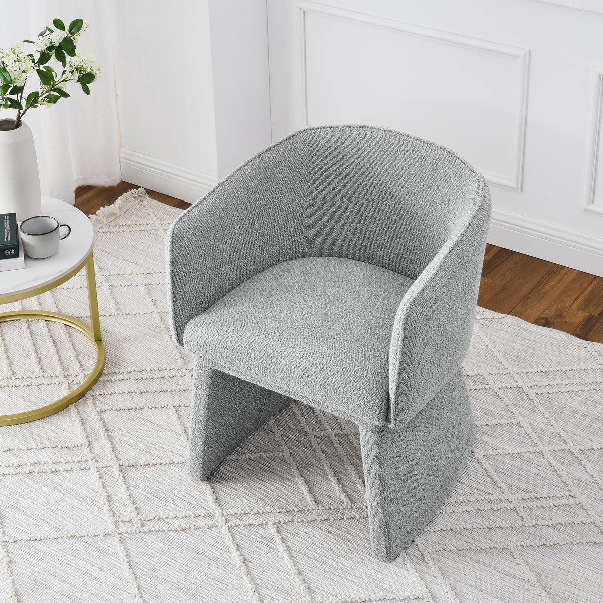 Modern style simple and elegant chair, grey leisure chair, suitable for dining/bedroom/living room/reception desk (assembly required)-Grey W487P186355-djyc