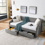 Twin Size Daybed with Two Drawers Trundle Upholstered Tufted Sofa Bed, Linen Fabric, Grey (82.5"x42.5"x34") W487S00165-djyc