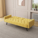 Compact Yellow Velvet Sofa Bed with Nailhead Trim Armrests & Dual Cup Holders - Perfect for Small Spaces, 72-Inch Length W1278P172941-djyc