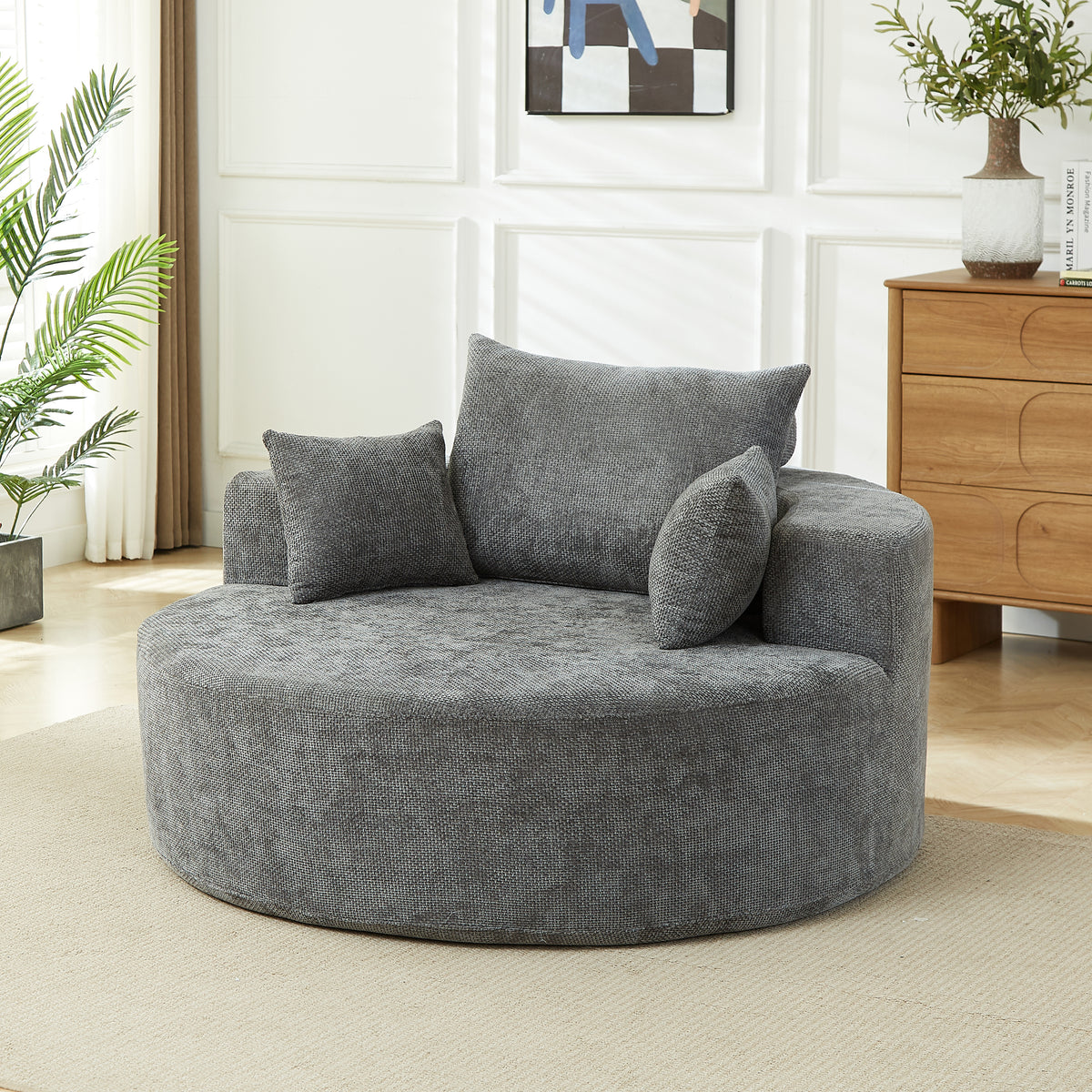 55'L Chenille Sponge single sofa,No Assembly Required,Fluffy Modern Sleeper Chair for Living room, Bedroom, Lounge and Projection Room(Not a swivel chair.)-W834P431181